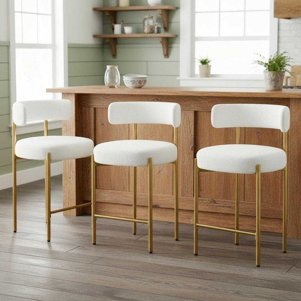 24" Counter Height Bar Stools Set of 4, Gold Legs, Cream White