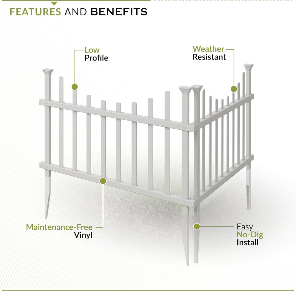 Zippity Washington Picket Fence Panels, White Vinyl DIY No Dig Kit