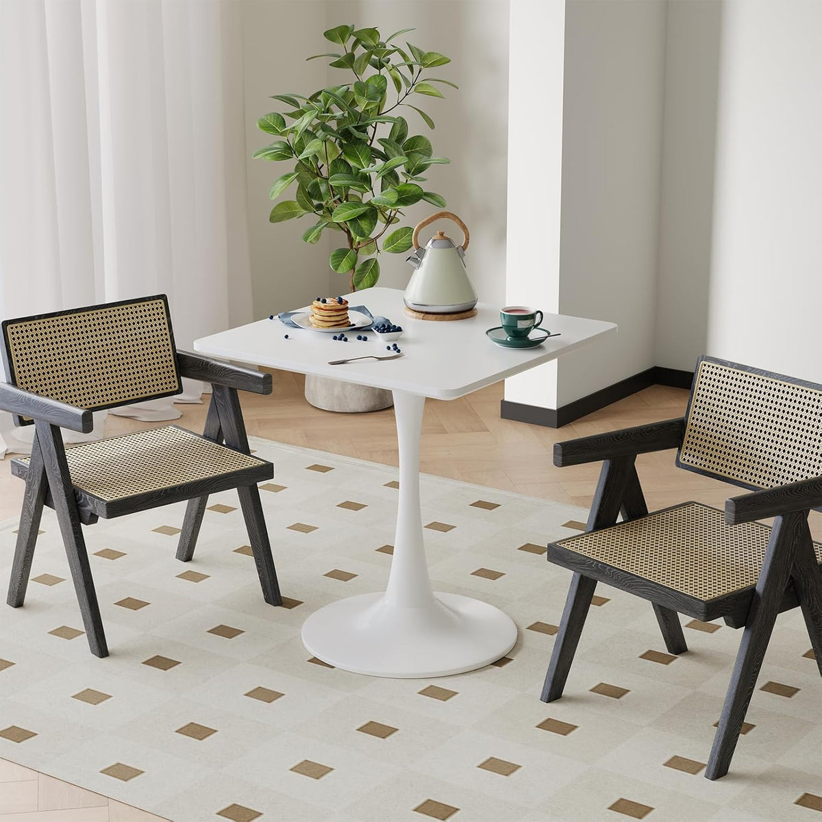 White Square Tulip Table for 2 Person, Modern 24 Inch Small Dining Table