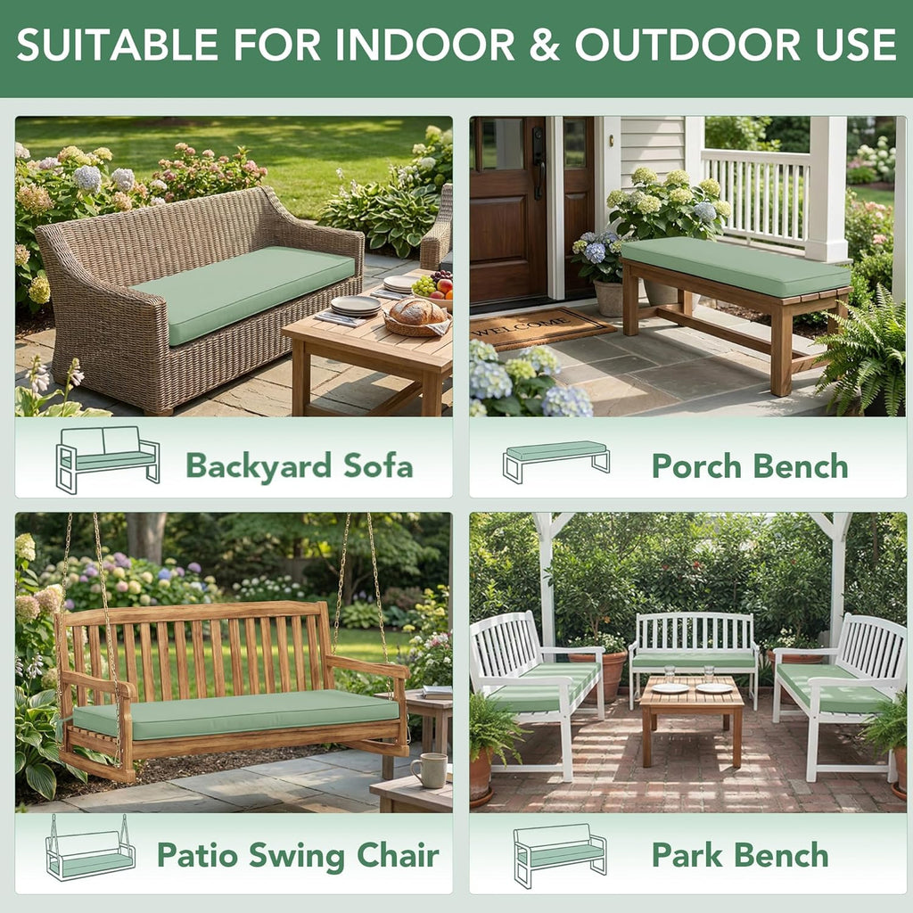 Summsun Outdoor Bench Cushion Pad, 48 x 18 x 3 Inch, Sage Green