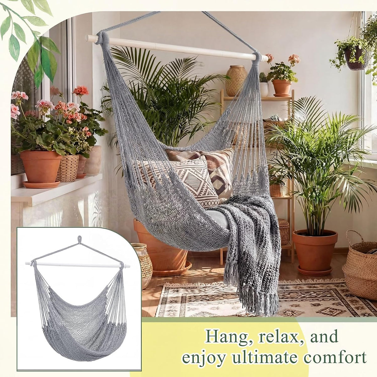 barydat 2 pcs hanging hammock chair boho swing, side view