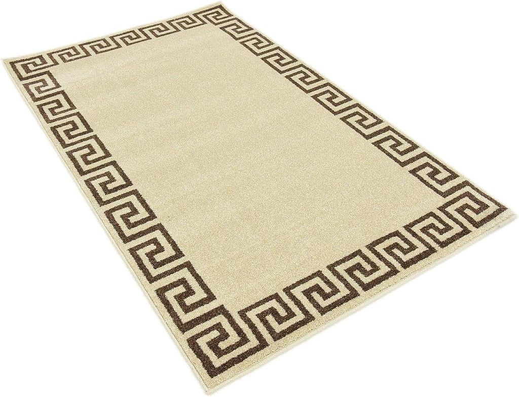 Unique Loom Athens Collection Classic Geometric Modern Border Design Area Rug, 3 ft 3 in x 5 ft 3 in, Beige/Brown