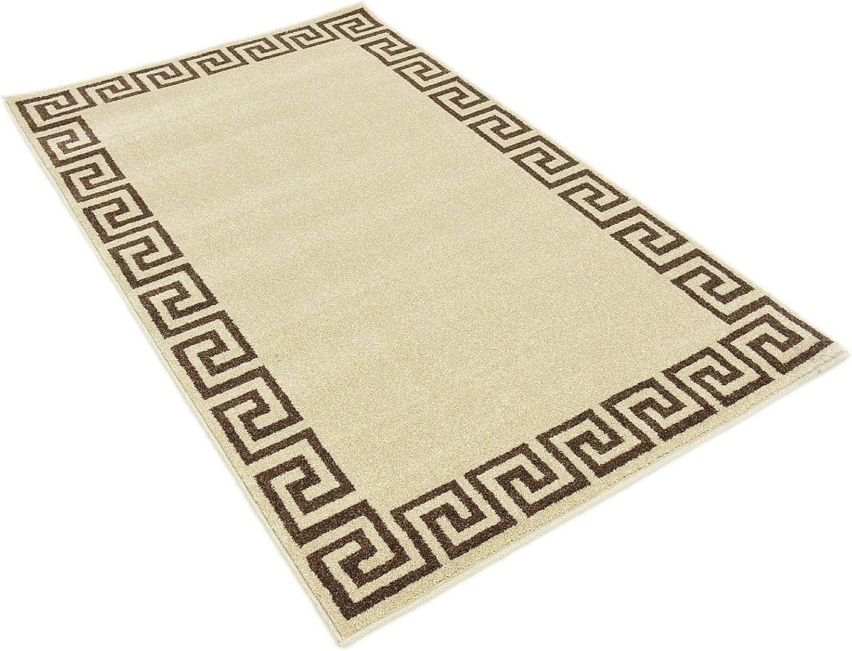Unique Loom Athens Collection Classic Geometric Modern Border Design Area Rug, 3 ft 3 in x 5 ft 3 in, Beige/Brown