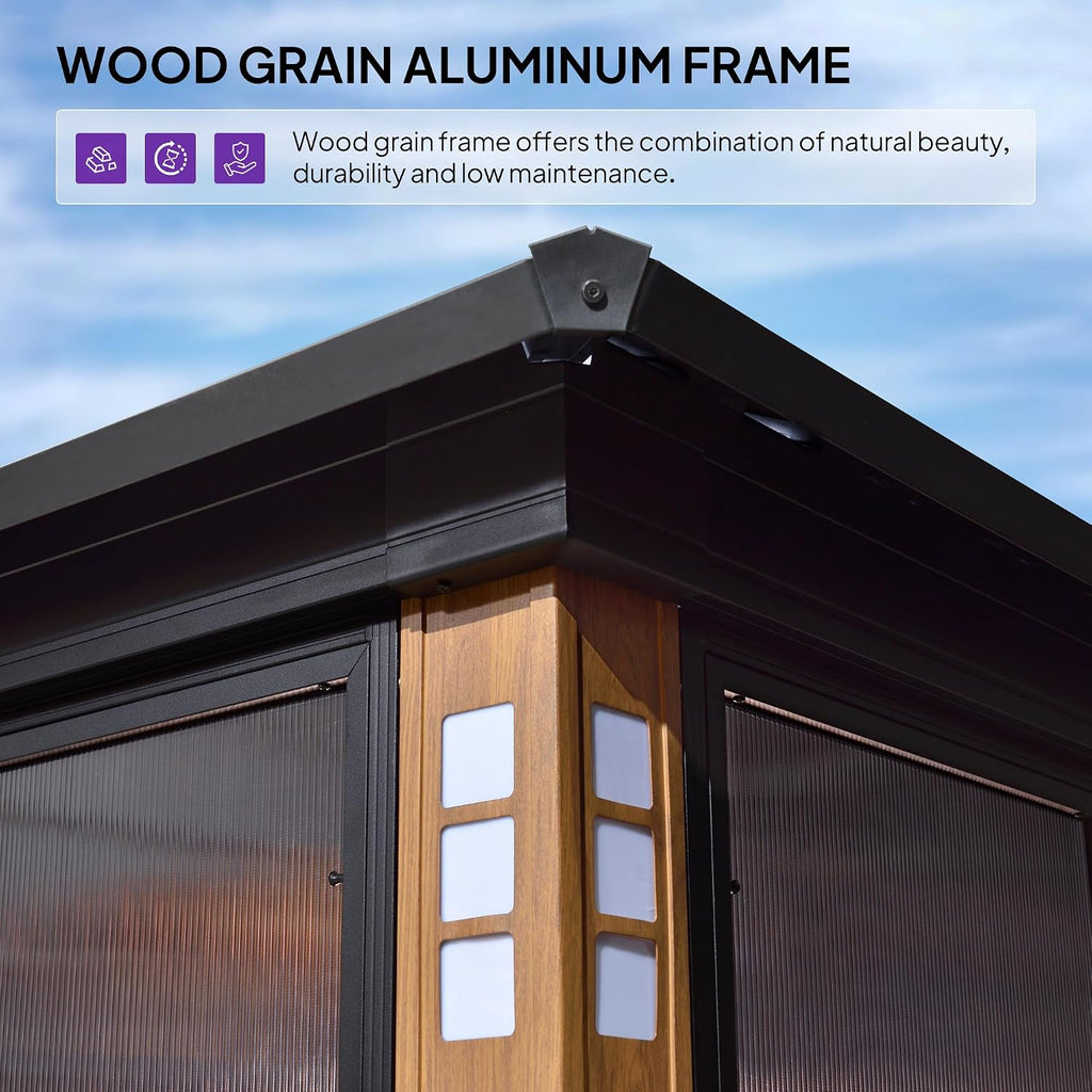 PURPLE LEAF Outdoor Sunroom Gazebo 12' x 18' with Light, Sliding Doors