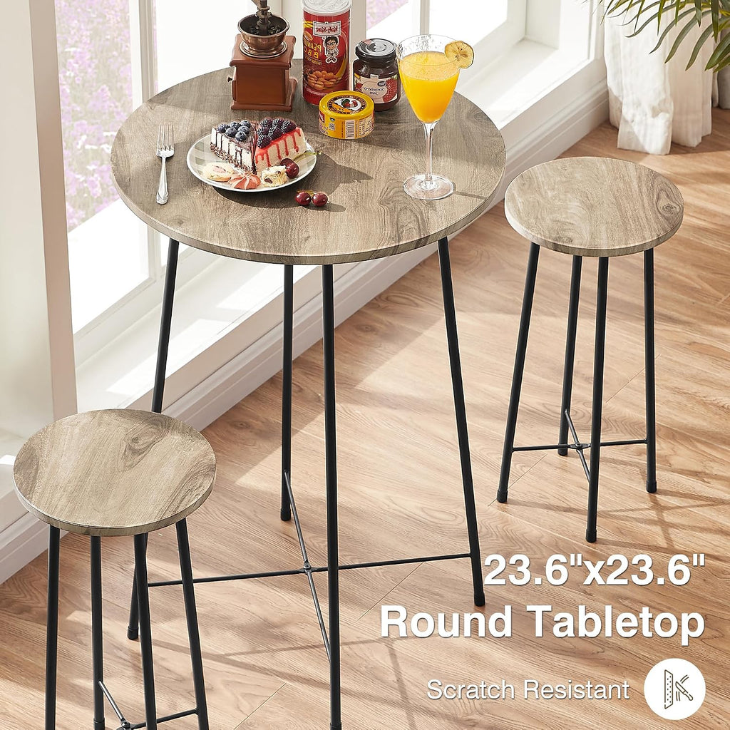 VECELO 3 Piece Pub Table and Chairs Sets Counter Height Bistro Bar Sets with 2 Barstools for Kitchen Breakfast Nook, Small Space, Apartment, Breakfast Dinner Restaurant, Maple
