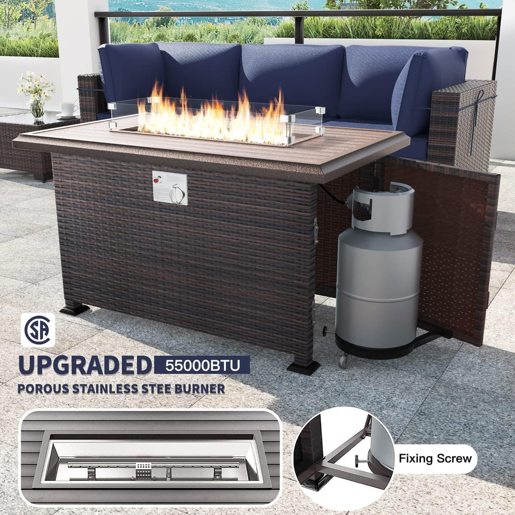 Kullavik 8 Piece Wicker Patio Furniture Set with Fire Pit Table