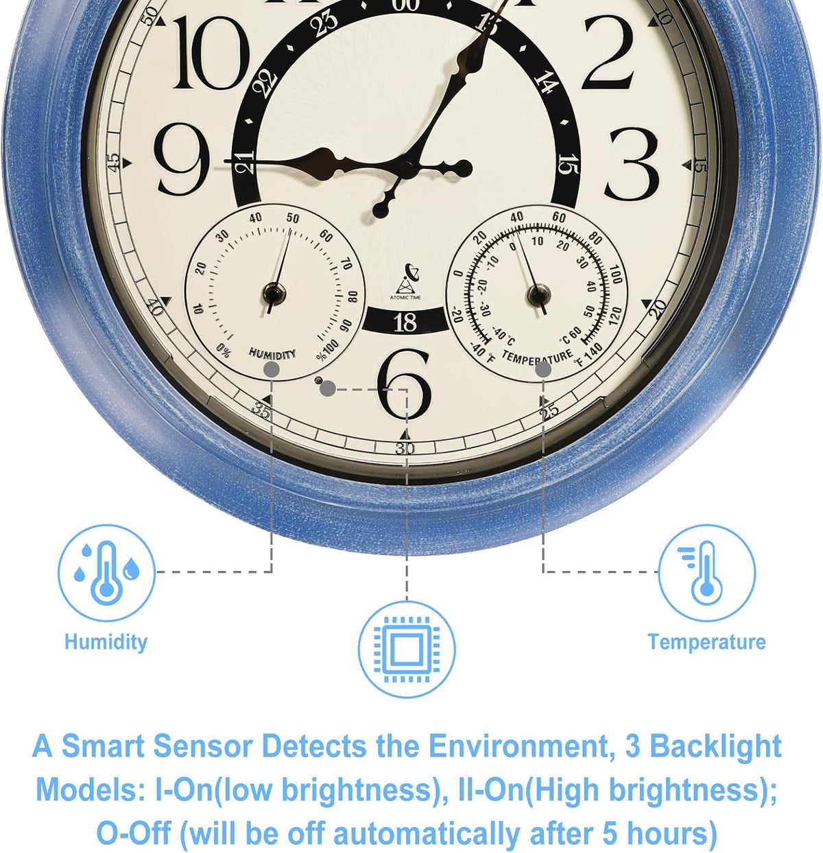 18-Inch Outdoor Wall Clock with Thermometer Hygromete