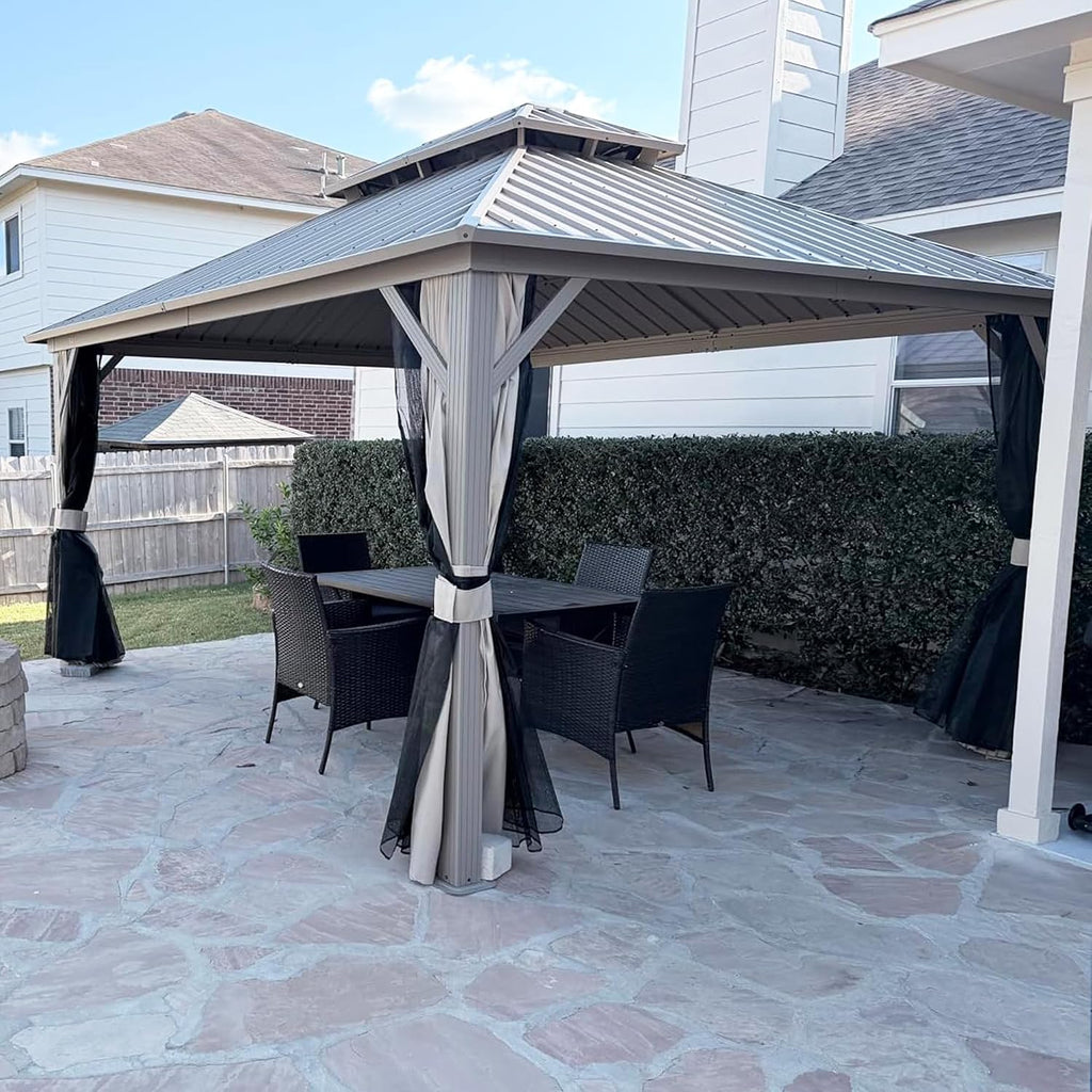 PURPLE LEAF Outdoor Hardtop Gazebo 12' x 14' Champagne Aluminum Structure