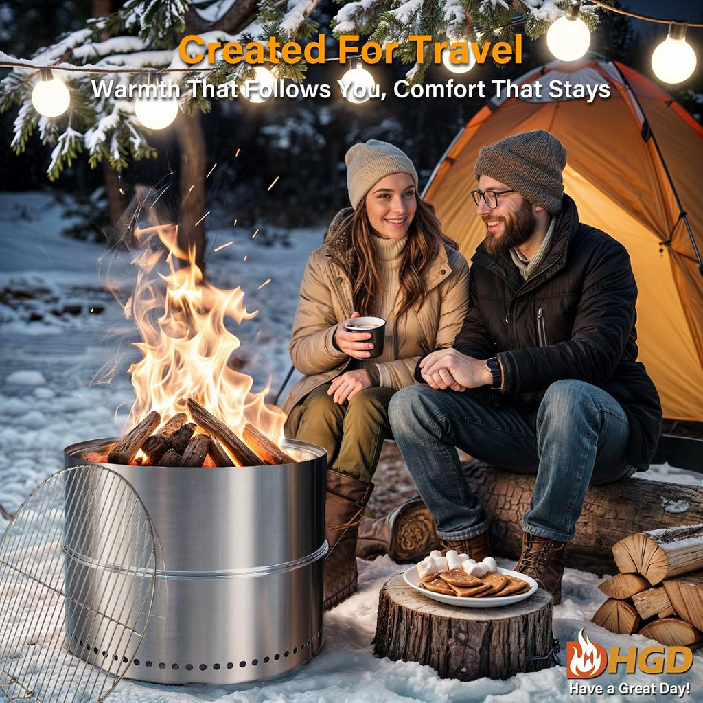 HGD 20 inch Smokeless Firepit Outdoor, Portable Smokeless Fire Pit for Camping with Travel Bag, Stainless Steel Wood Burning Stove for Backyard & Patio, Easy Setup & Compact Storage