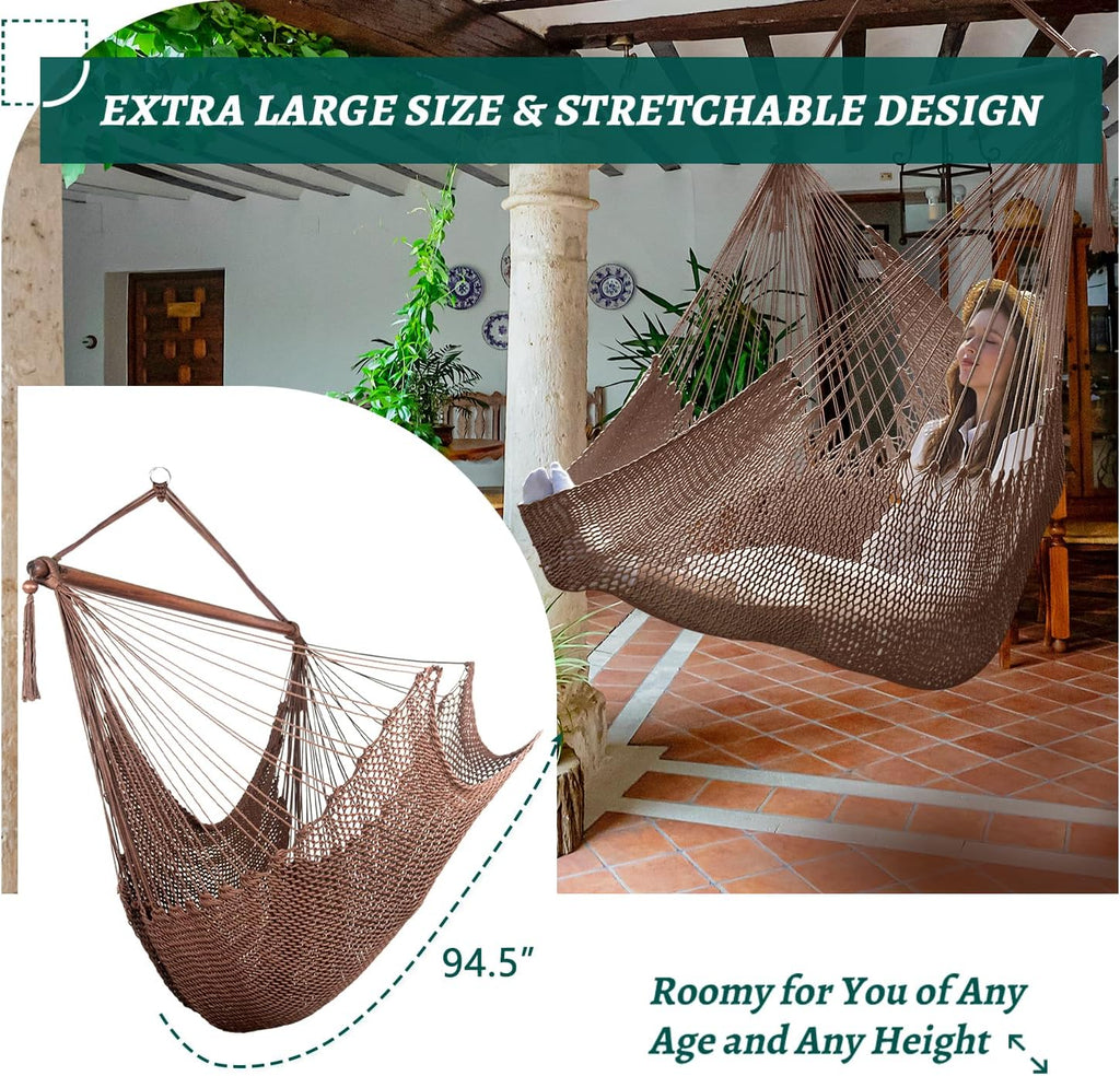 caribbean hammock swing chair with spreader bar, large showing dimensions