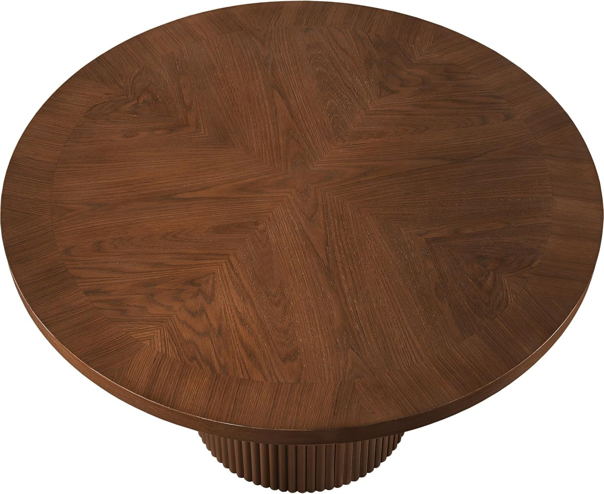 Meridian Furniture 728Brown-T Belinda Collection Mid-Century Modern Dining Table, Solid Wood Base, Brown Finish Oak Wood Veneer MDF Top, Round Top, Fluted Base, 48" W x 48" D x 31" H, Brown