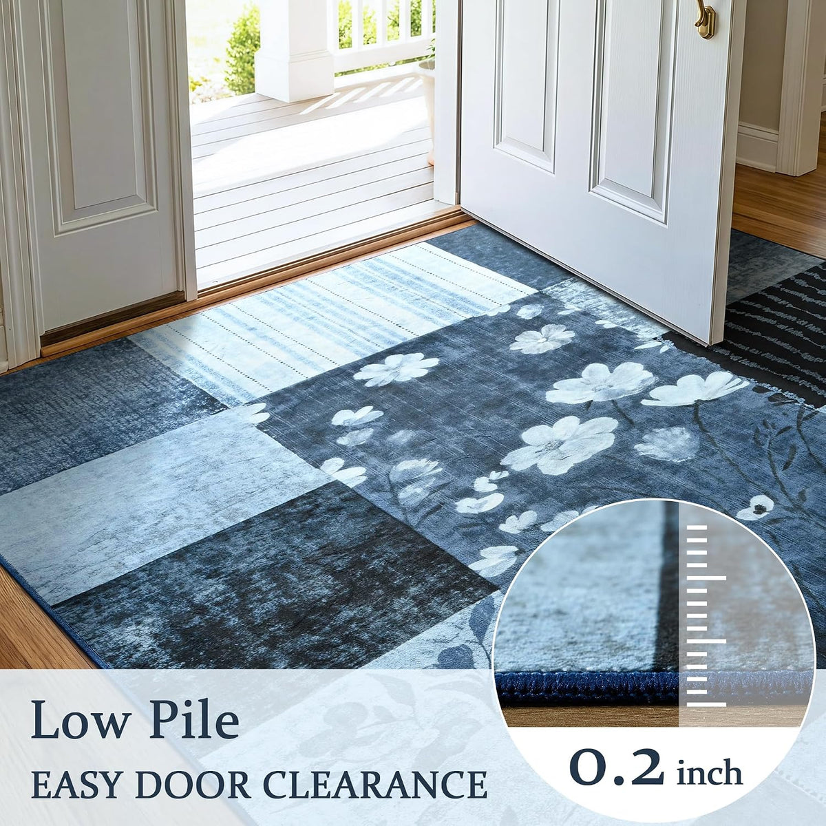 8'x10' Blue Floral Geometric Patchwork Area Rug