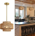 12.4" Rattan Pendant Light for Kitchen Island, Boho Chandelier