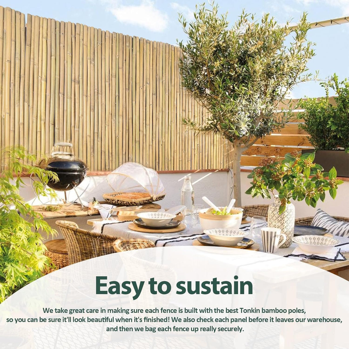 Bamboo Fence 4ft H x 8ft L x 0.7In D, Eco-Friendly Privacy Fence for Outdoor Wall, Garden, Yard, Pool, Patio, Decorative Natural Bamboo Fencing