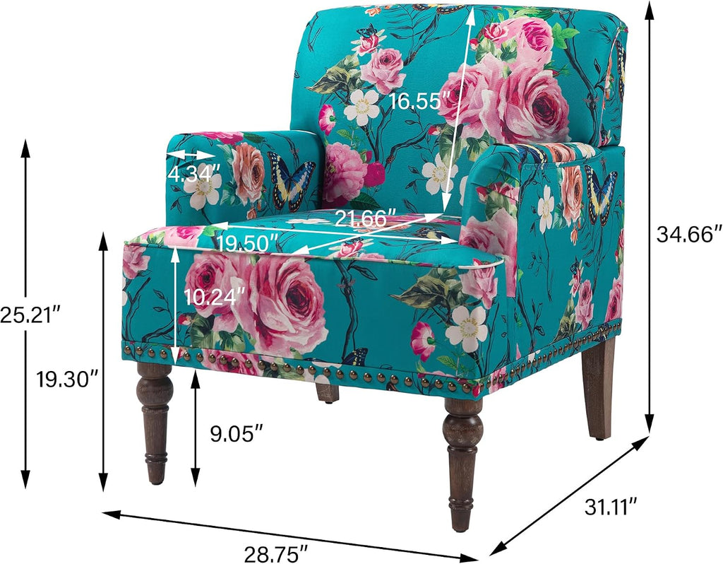 Floral Accent Chairs Set of 2, Fabric Upholstered Armchair