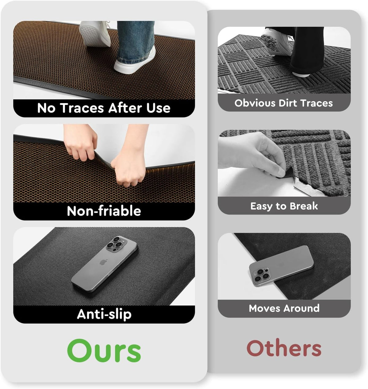 Front Door-Mat Outside Entrance 24"x36" Doormat Non Slip Dirt Trapper Brown