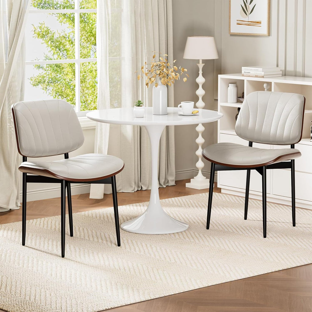 REONEY Dining Chairs Set of 6, Mid-Century Modern Kitchen Chairs, Off-White