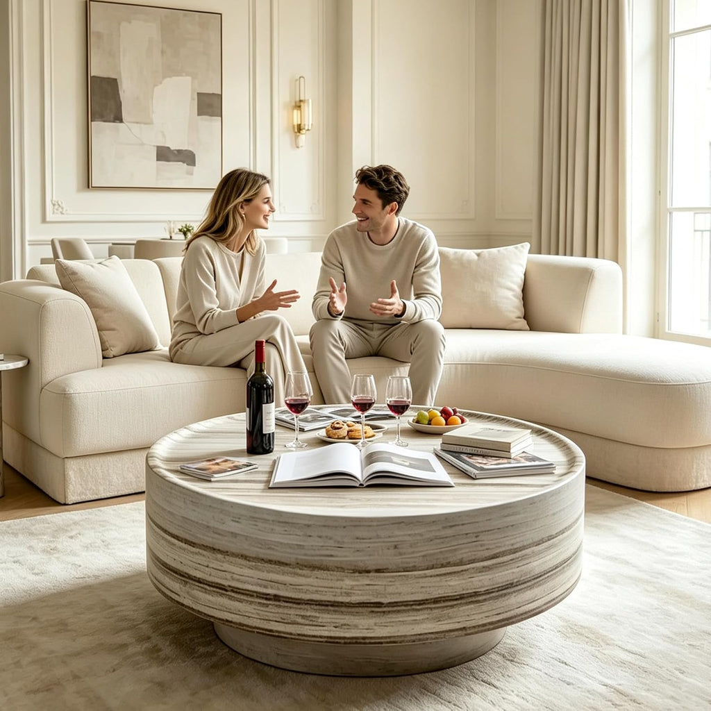 31.5" Round Faux Marble Coffee Table for Living Room (31.5"x12.8")