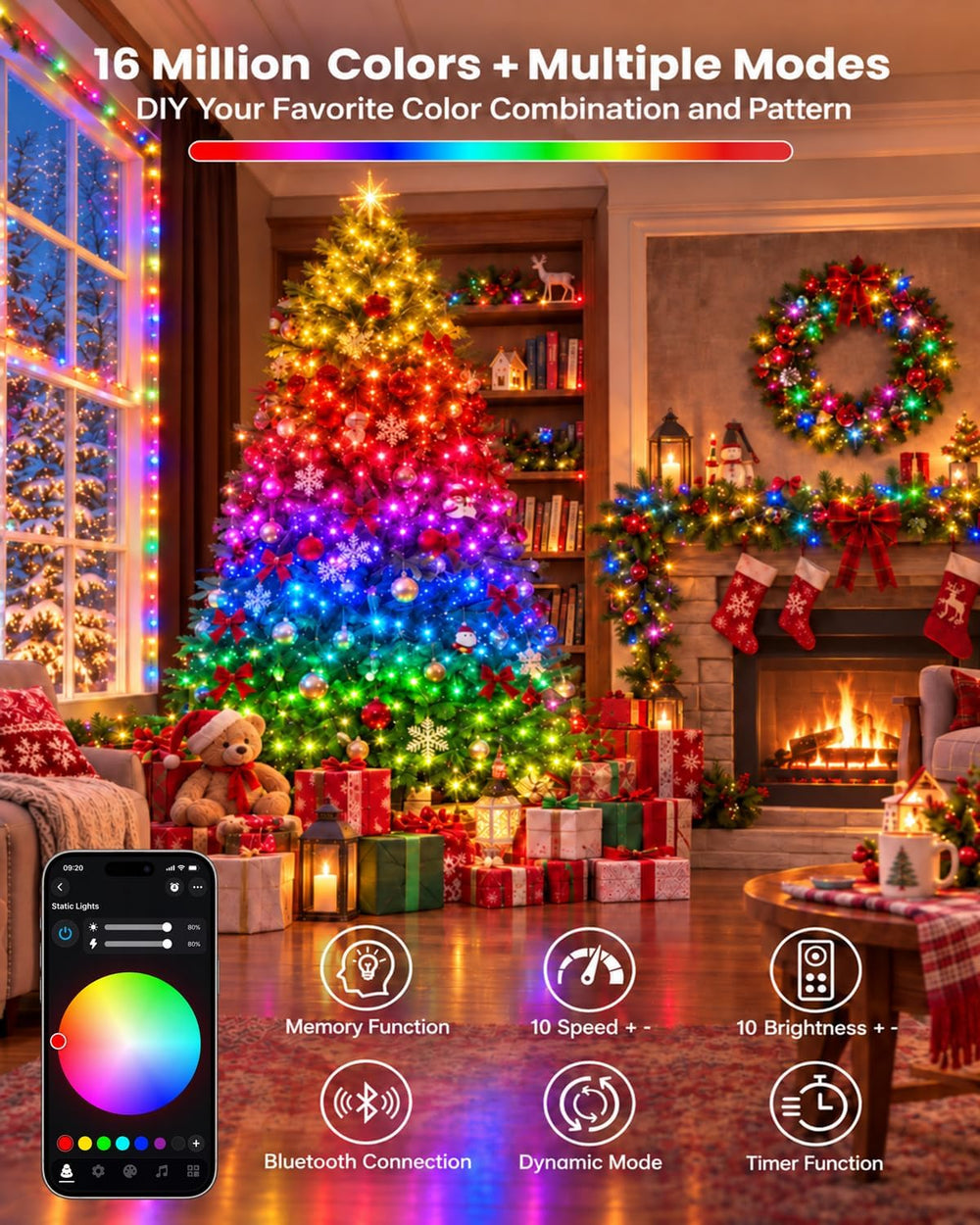 240LED Smart Color Changing String Lights 92FT Halloween Lights App Remote