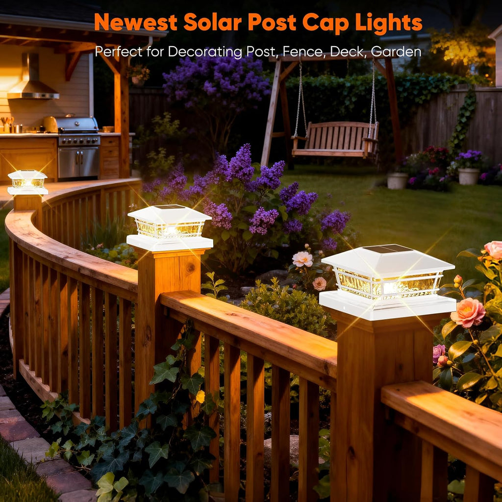 Solar Post Cap Lights Outdoor 8 RGB Solid Colors & Color Changing