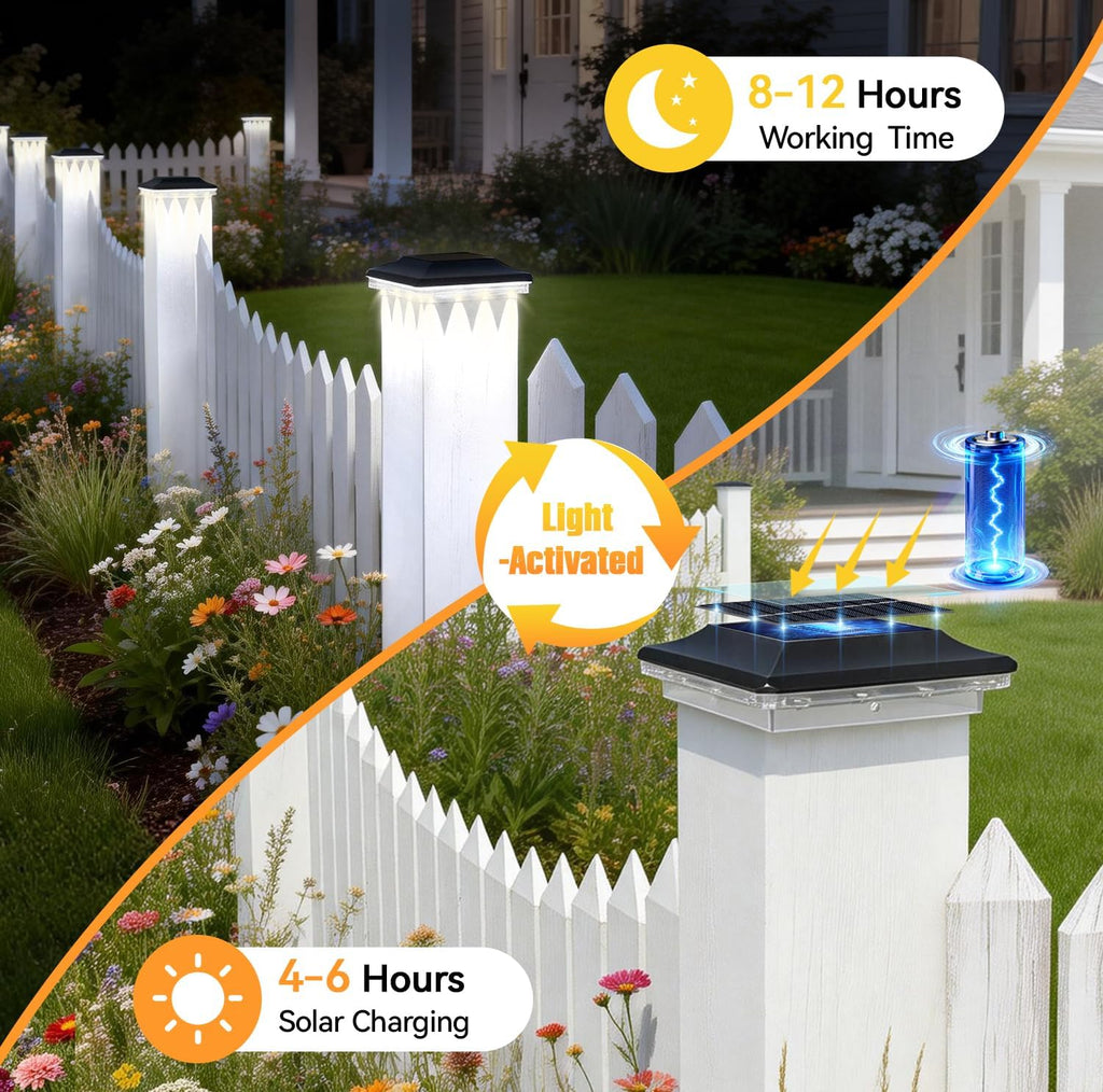 ZCXLIGHT Solar Post Cap Lights Outdoor 6 Pack, 4x4 Post Solar Lights Waterproof 16LED Spot Lens, 3 Modes Fence Post Solar Lights, 4x4 3.5x3.5 Vinyl Wooden Posts Solar Post Lights for Garden, Patio