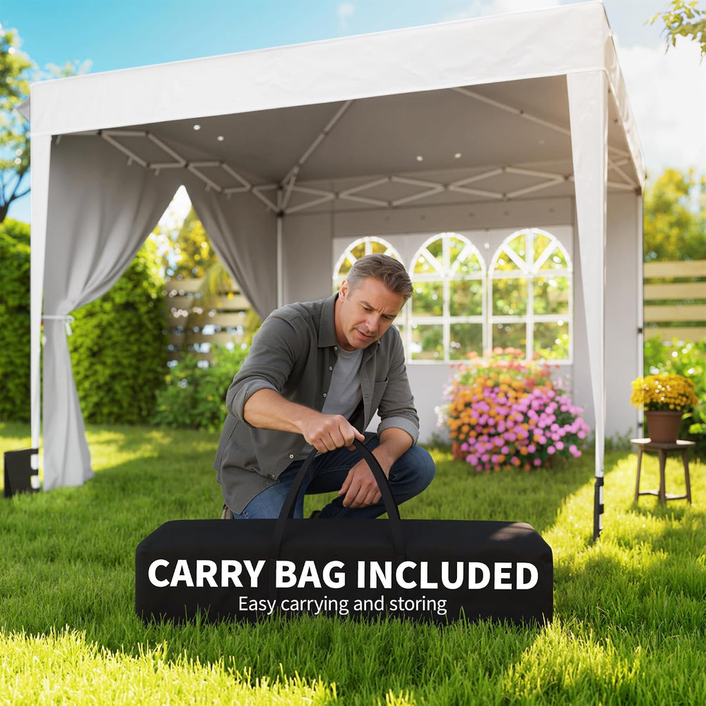 Outsunny 10 x 10 ft Pop Up Canopy Tent with Sidewalls UPF50+, White