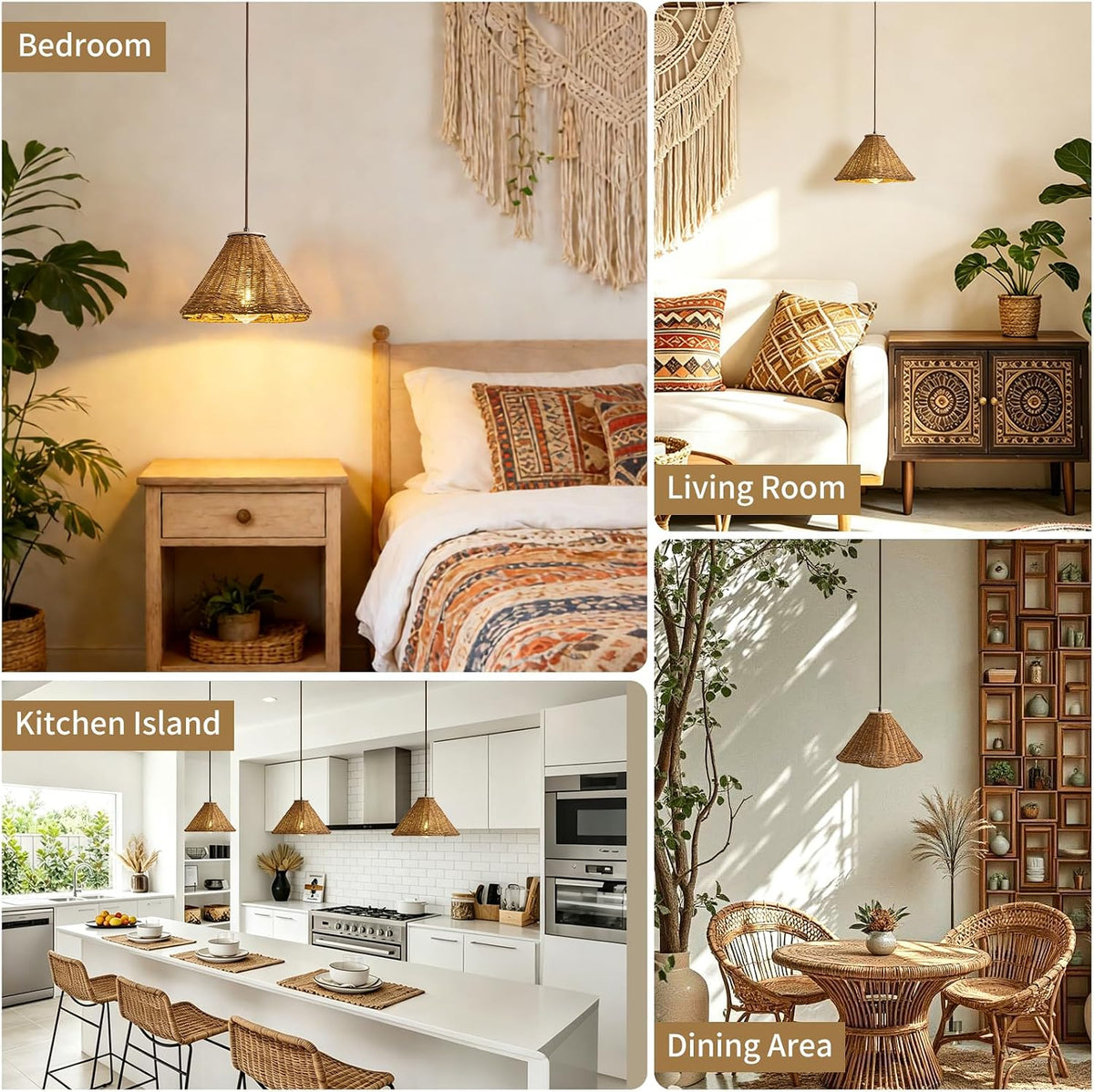 boho rattan pendant light, 11.8" hand woven hanging, package contents