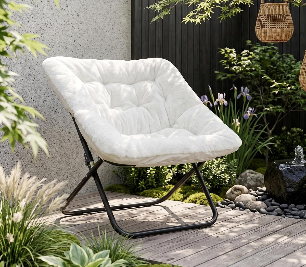 Comfy Saucer Chair Folding Reading Lounge Chair Living Room Chairs, White
