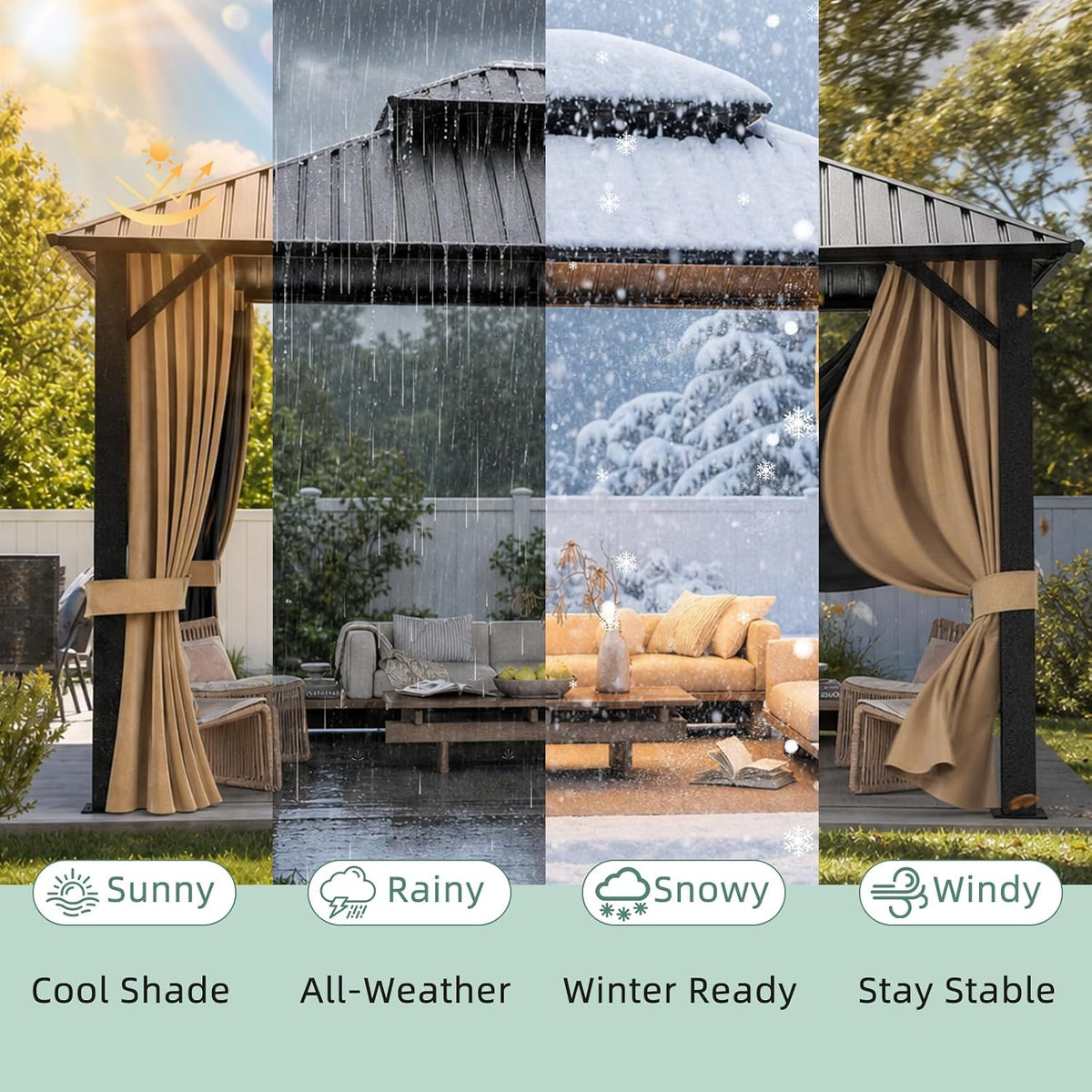 Gazebo Outdoor Gazebos, Hardtop Grill Gazebo Aluminum Galvanized Steel Double Roof Outdoor Gazebos, Pergola Include Curtain and Netting for Backyard, Patio, Lawn