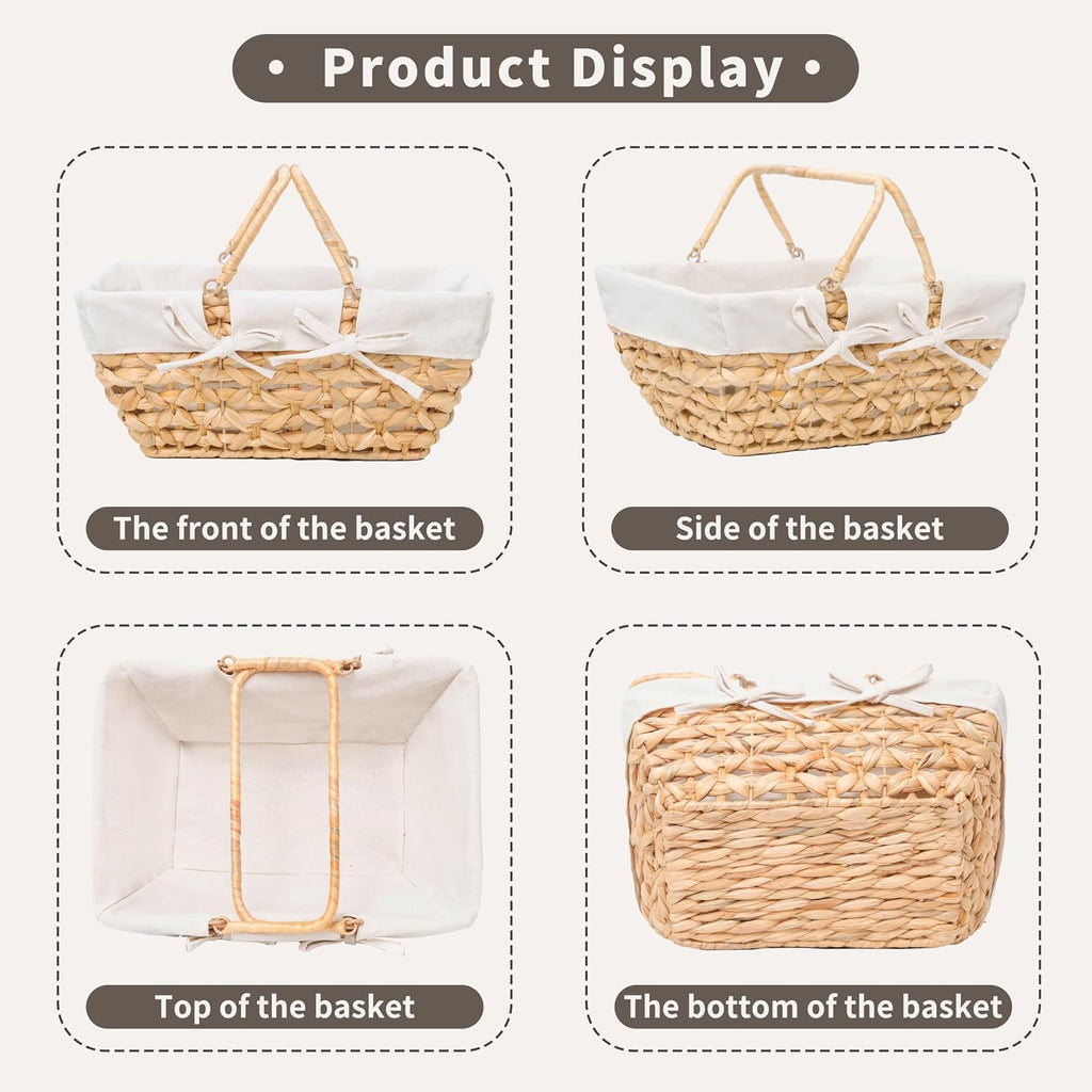 GYASVWU Wicker Picnic Baskets with Handles, Water Hyacinth Basket for Picnic, Wicker Storage Basket for Bread/Flowers/Gift/Wedding/Camping/Farmhouse (Original)