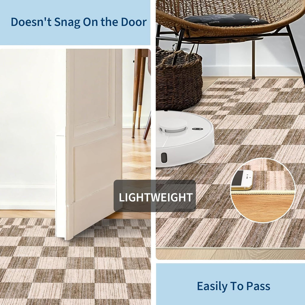 GarveeHome 9x12 Area Rugs for Living Room Washable Checkered Rug Bedroom