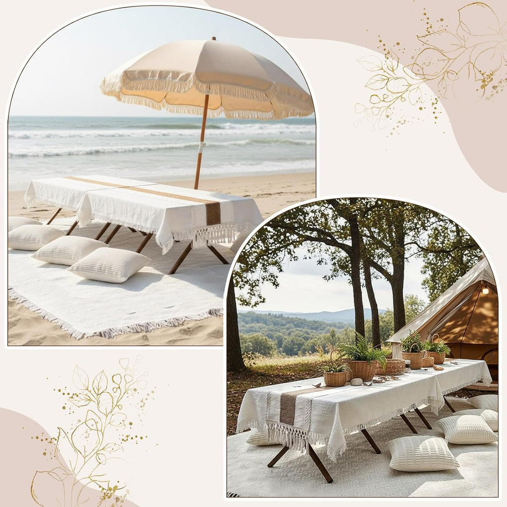 Novabright 20 Pcs Boho Picnic Set with Table Blanket Runner,Pillow Covers