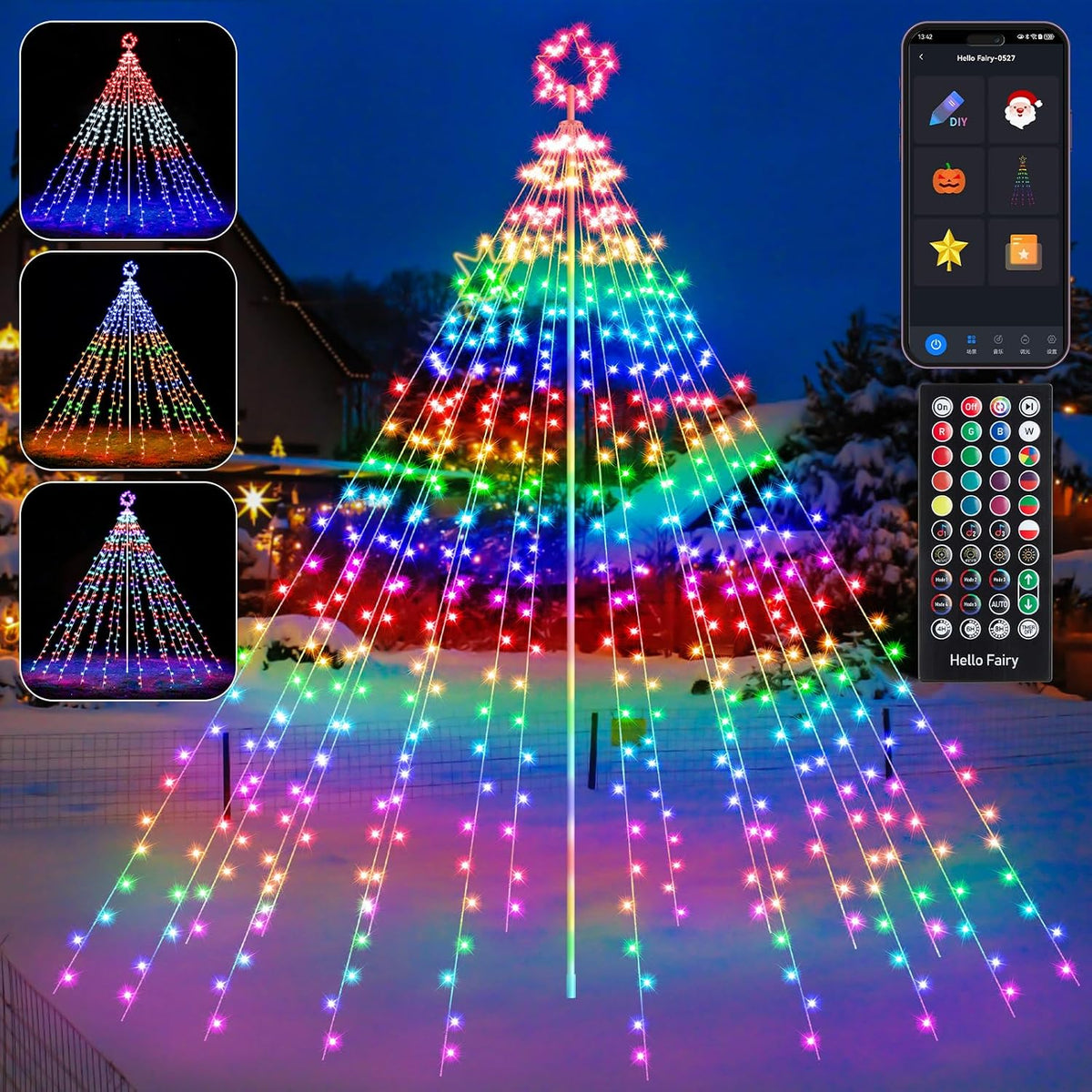 HOLILLUMA 12FT 488LED Outdoor Smart Waterfall Christmas Tree Lights