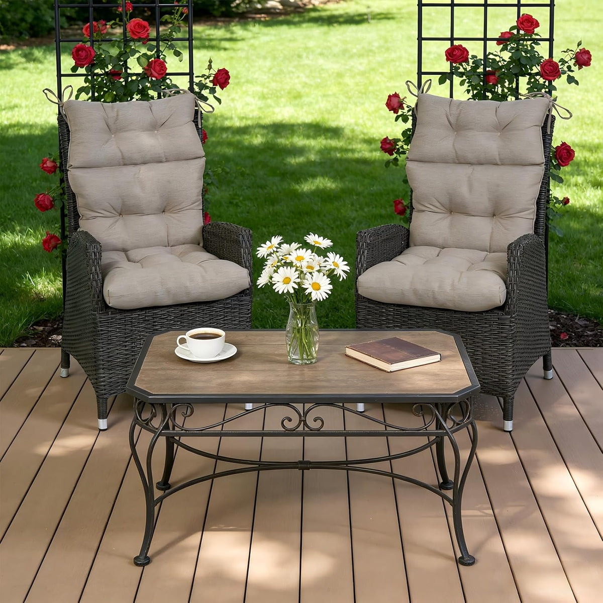 QILLOWAY Waterproof Adirondack Chair Cushion,High Back with Anti-Slip Ties, Thick Replacement Patio Seat Cushion,for Indoor/Outdoor Rocking Chair,Tan/Grey