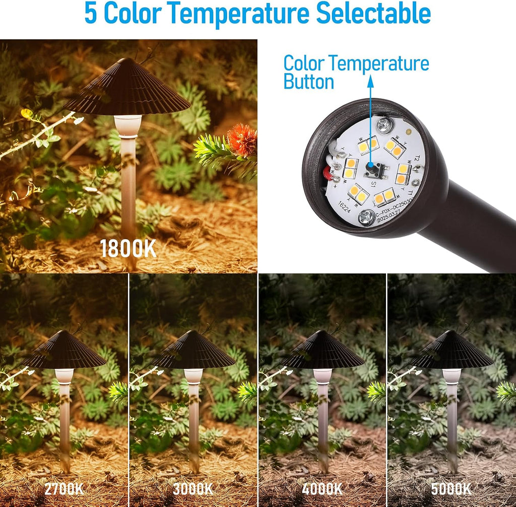 LEONLITE 4-Pack 5CCT LED Low Voltage Landscape Path Lights, 12-24V AC/DC