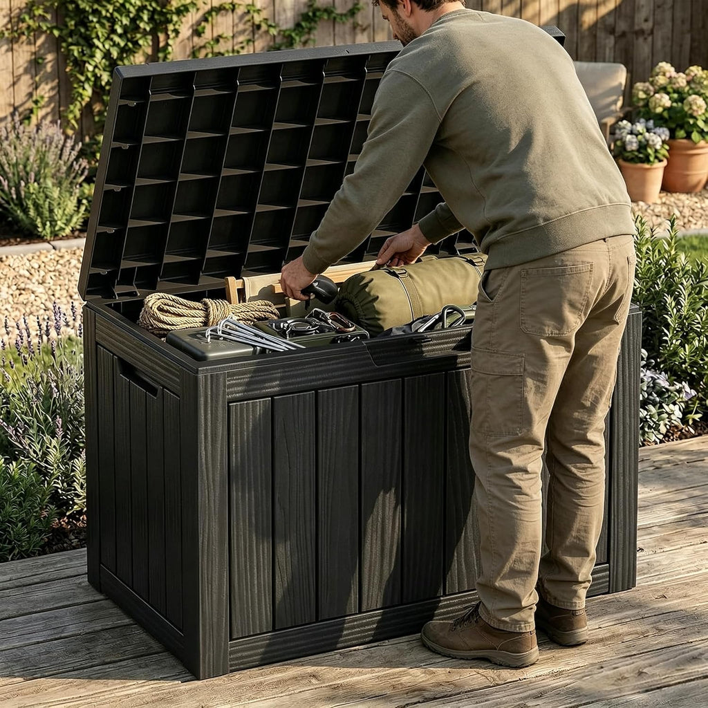 EasyUp 60 Gal Outdoor Storage Box Waterproof Lockable Resin Deck Box