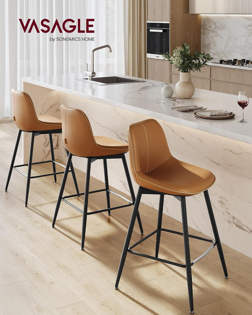 VASAGLE Bar Stools Set of 2, Counter Height, with Back, 24.8-Inch