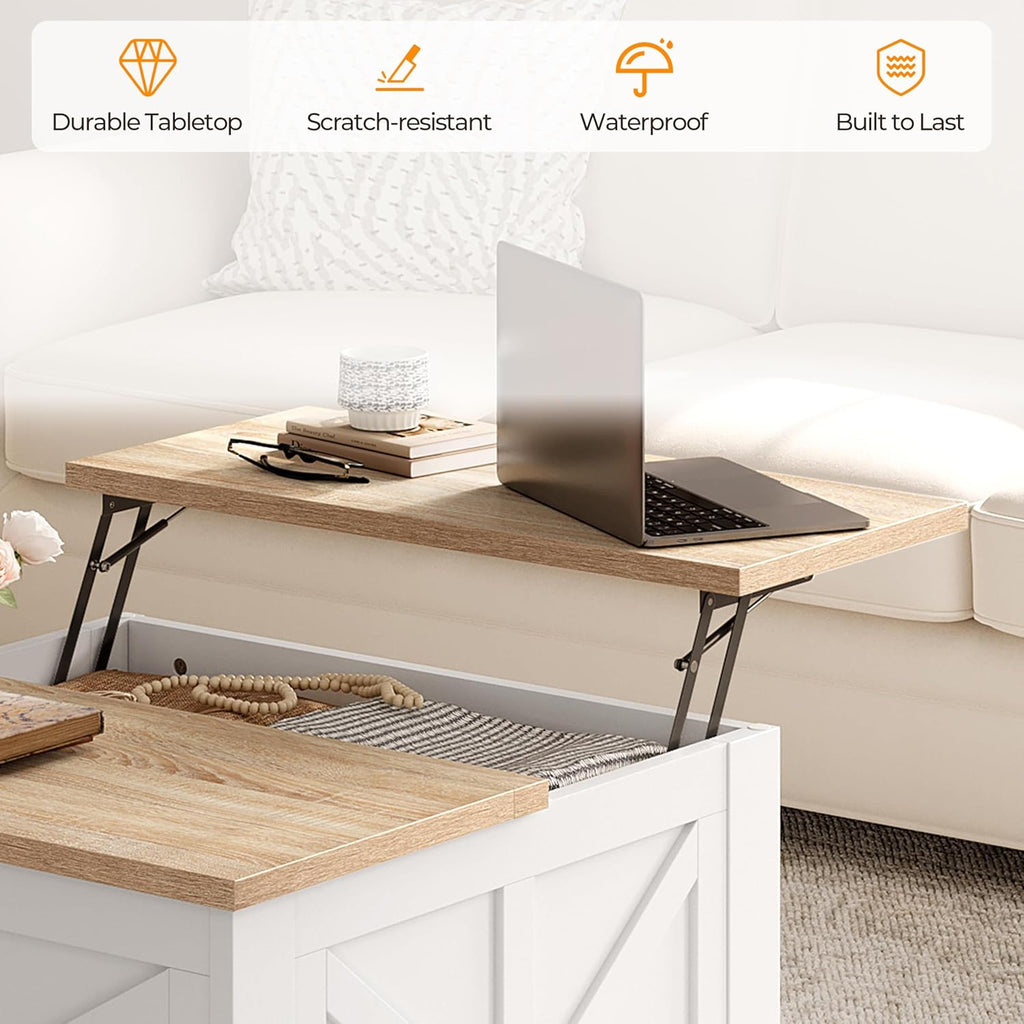 Yaheetech 31.5" Square Lift Top Coffee Table with Storage, White&Light Oak