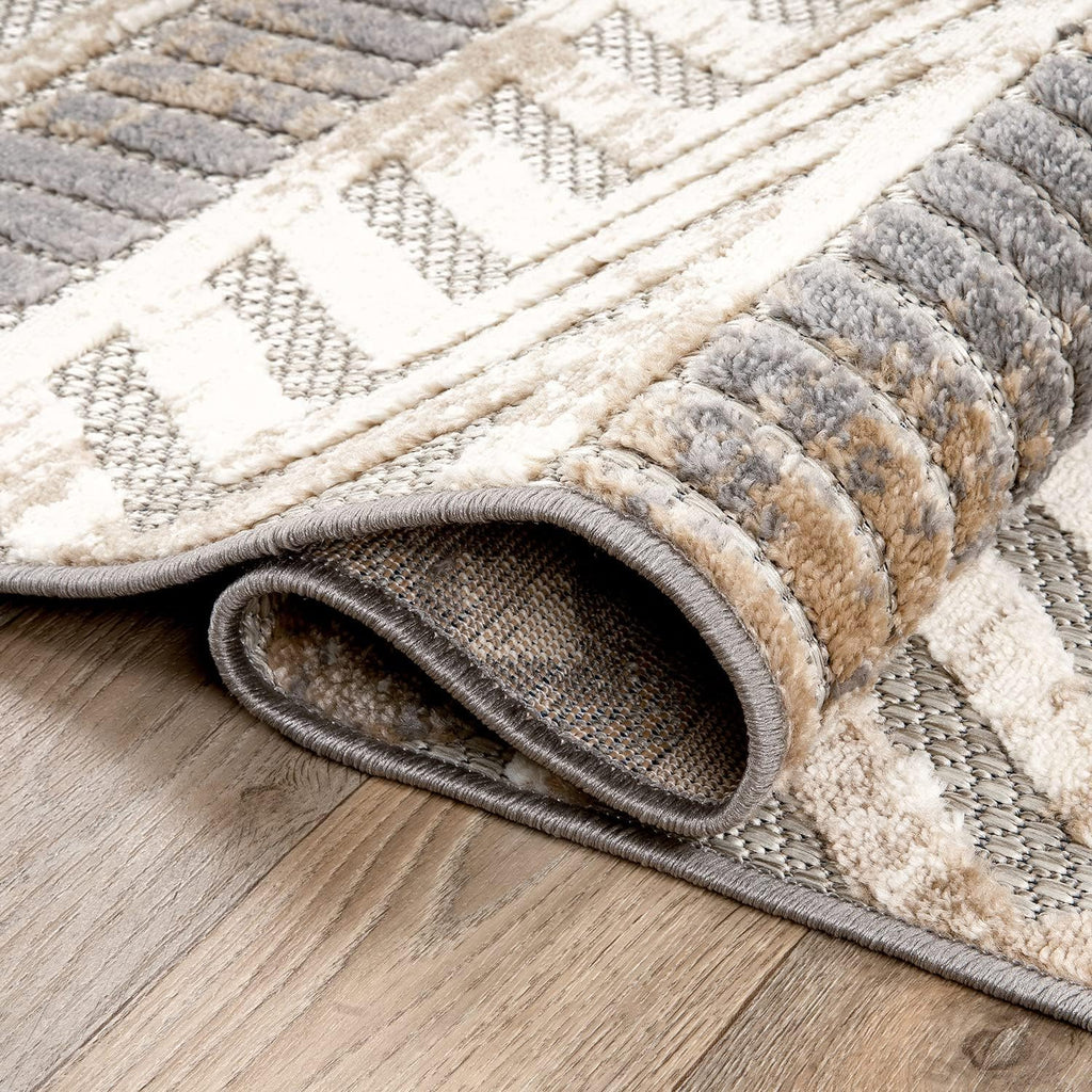 Rugshop Tribal Stripe Indoor/Outdoor Distressed Deck Area Rug Beige 4' x 6'