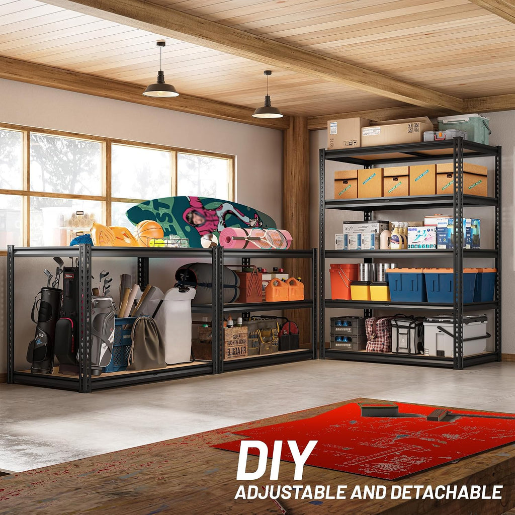 ROOMFAVE Garage Shelving Heavy Duty, 5 Tier,72" H x 35.56" W x 16" D Black
