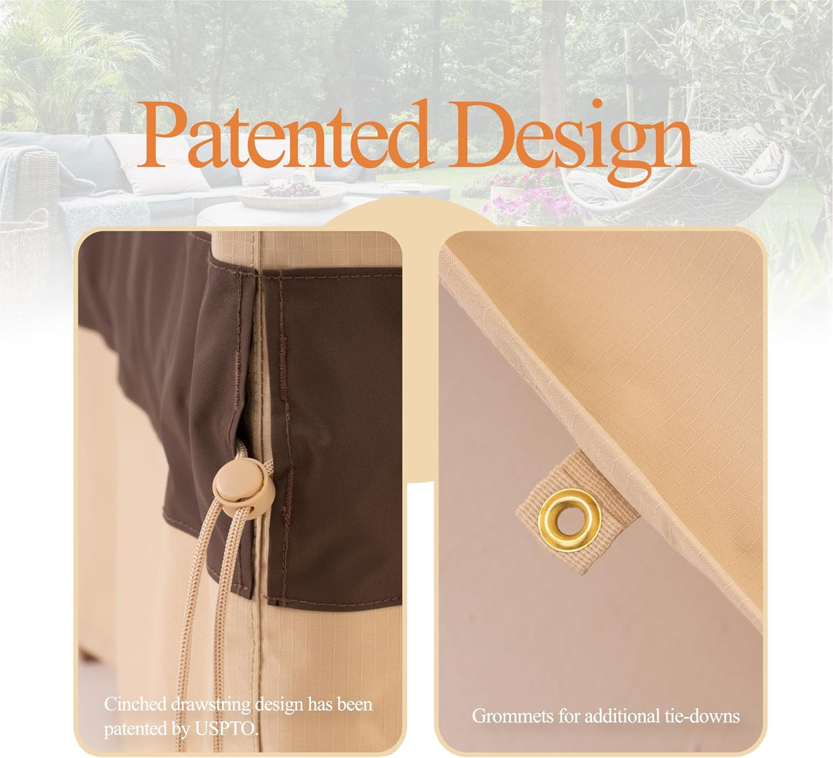 WJ-X3 XL Round Patio Outdoor Furniture Cover, 110"D x 31"H, Beige & Coffee
