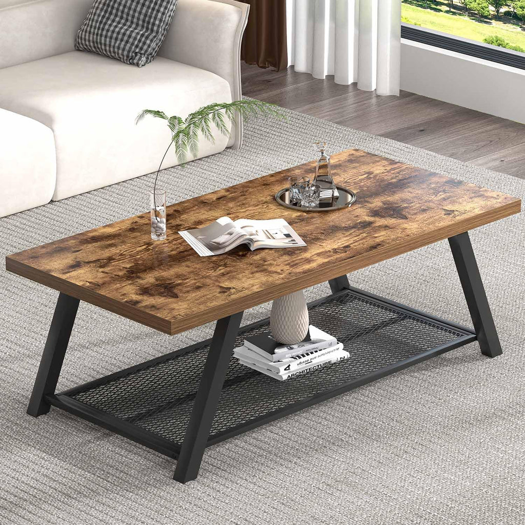 FOLUBAN Coffee Table with Storage for Living Room, Rustic Brown, 47 Inch