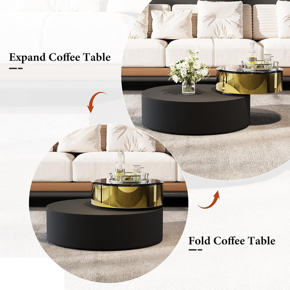 Asday Black Gold Round Swivel Coffee Table, 2 Tiers Rotating Center Table