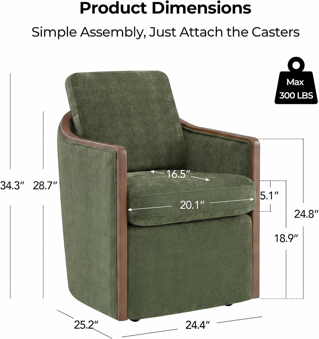 CHITA Upholstered Dining Chairs Set of 2 with Hidden Casters, Moss Green