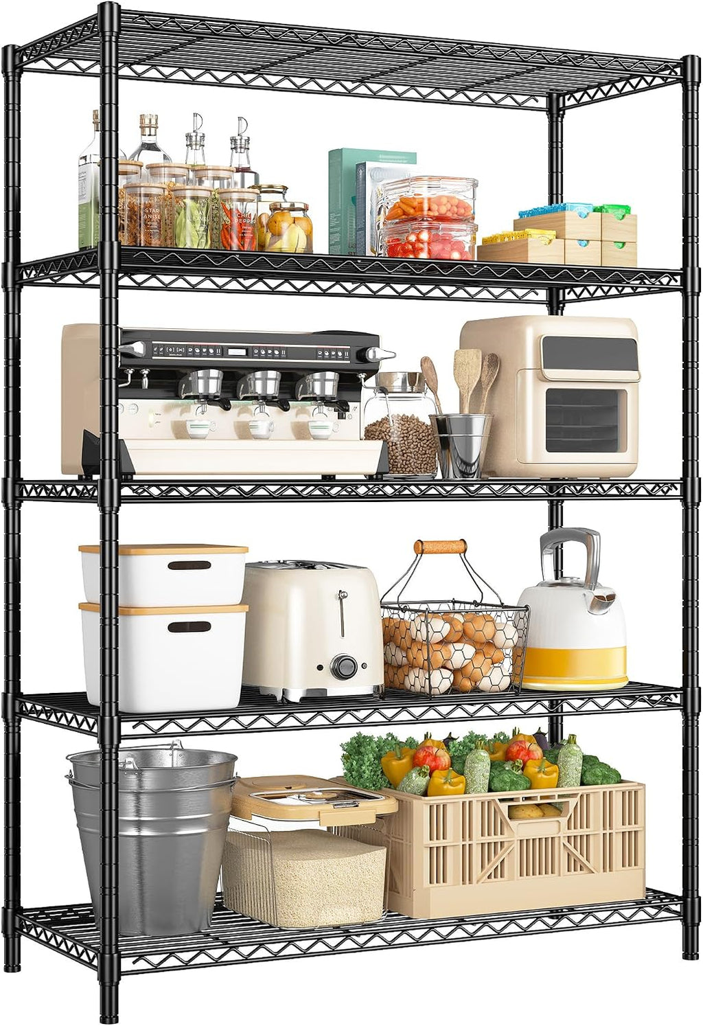 Romorgniz 5-Tier Adjustable Storage Shelves, 71" H Shelving Unit for Pantry