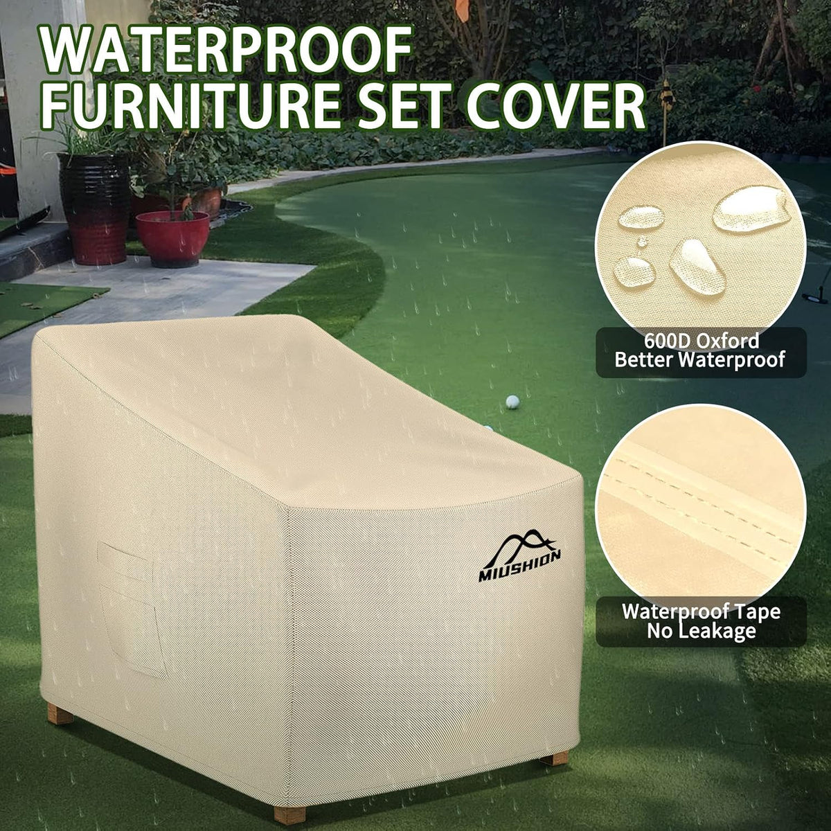 patio chair covers, 40" w x 40" d, side view