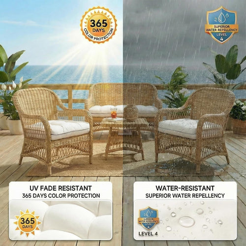 1 MIDDLE ONE Wicker Chair Cushions 3 Pieces Set for Outdoor Furniture, Replacement Patio Wicker Furniture Cushions, 1Pc Loveseat Cushion & 2Pcs Chair Cushions (Oxford-Blue)
