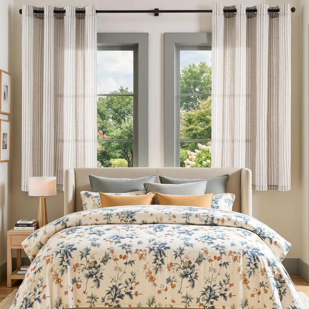 Vangao Linen Striped Curtains for Living Room Bedroom Farmhouse