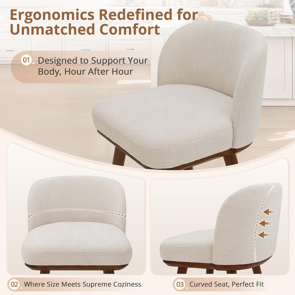 LUE BONA Bar Stools Set of 4, 27.6" Wooden Legs, Fabric in Beige