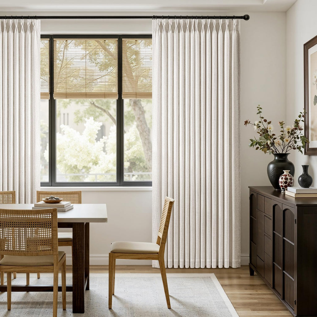 MIULEE Pinch Pleated Linen Curtains 96 Inches Long 2 Panels Natural